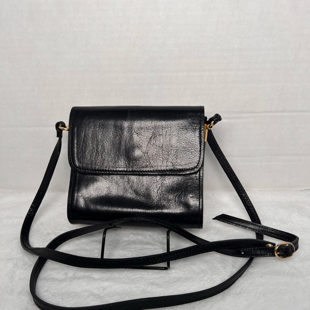 Vintage 🇮🇹 Monscardini Vera Pelle Black Leather Crossbody Bag